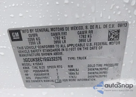 2014 Chevrolet Silverado 1500 1Lz z USA, uszkodzony, nr VIN 3GCUKSEC1EG232376